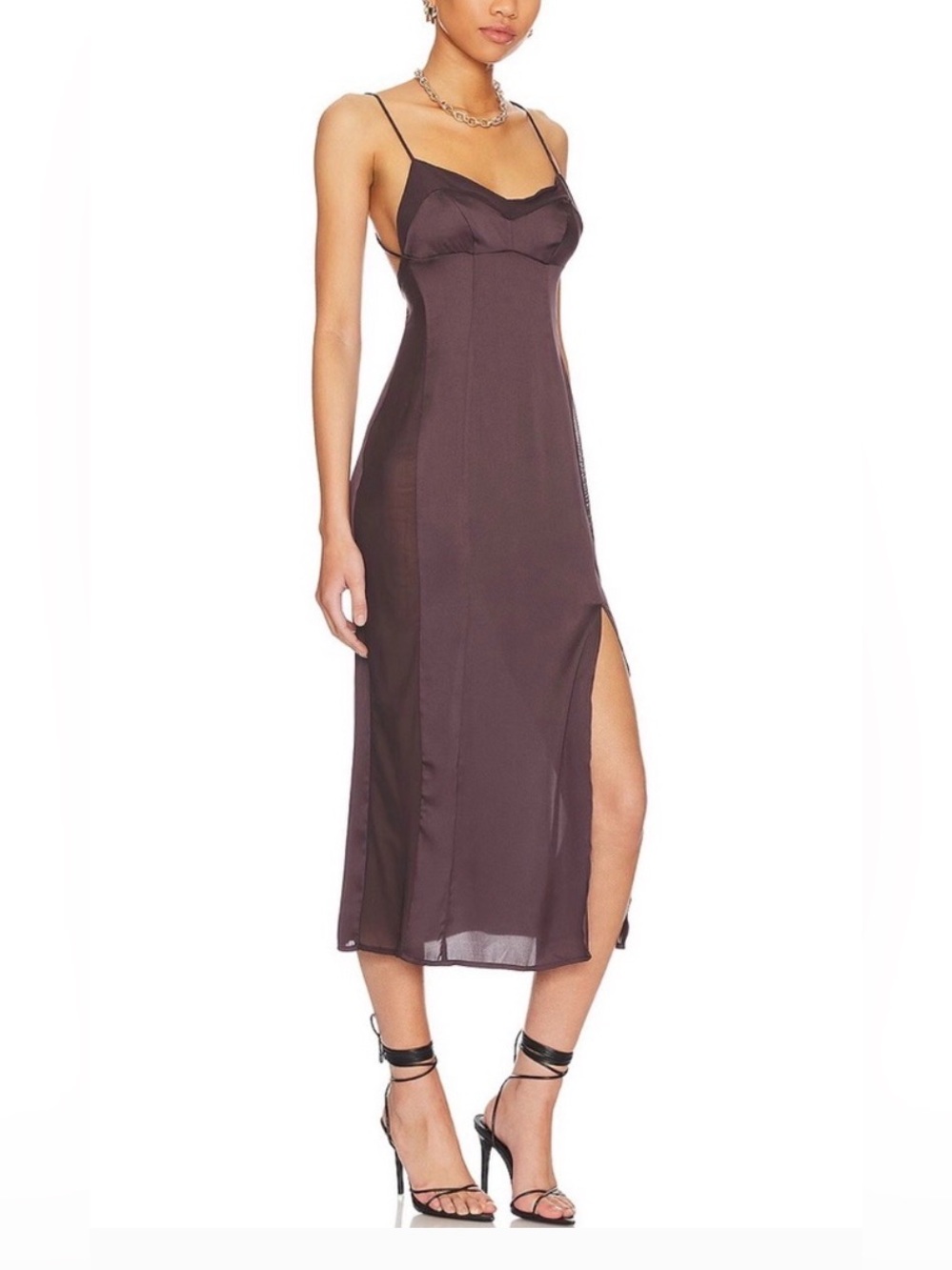 Intimately Free People City Cool Midi Satin Slip Dress Chocolate Merlot L 90s